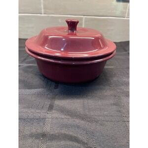 Pampered Chef Small Round Covered Baker Stoneware Burgundy Individual‎ Serving
